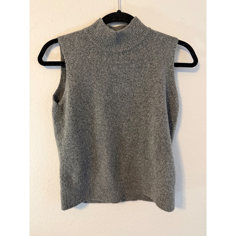 Tahari Womens XS Grey Sleeveless Mock Neck Knit Sweater Wool Blend Vest